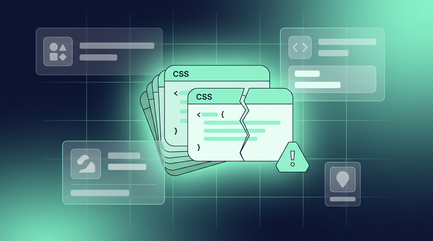 CSS のカードがひび割れて警告バッジが添えられた、Tailwind CSS v4 の @apply エラーを表したアイキャッチ画像